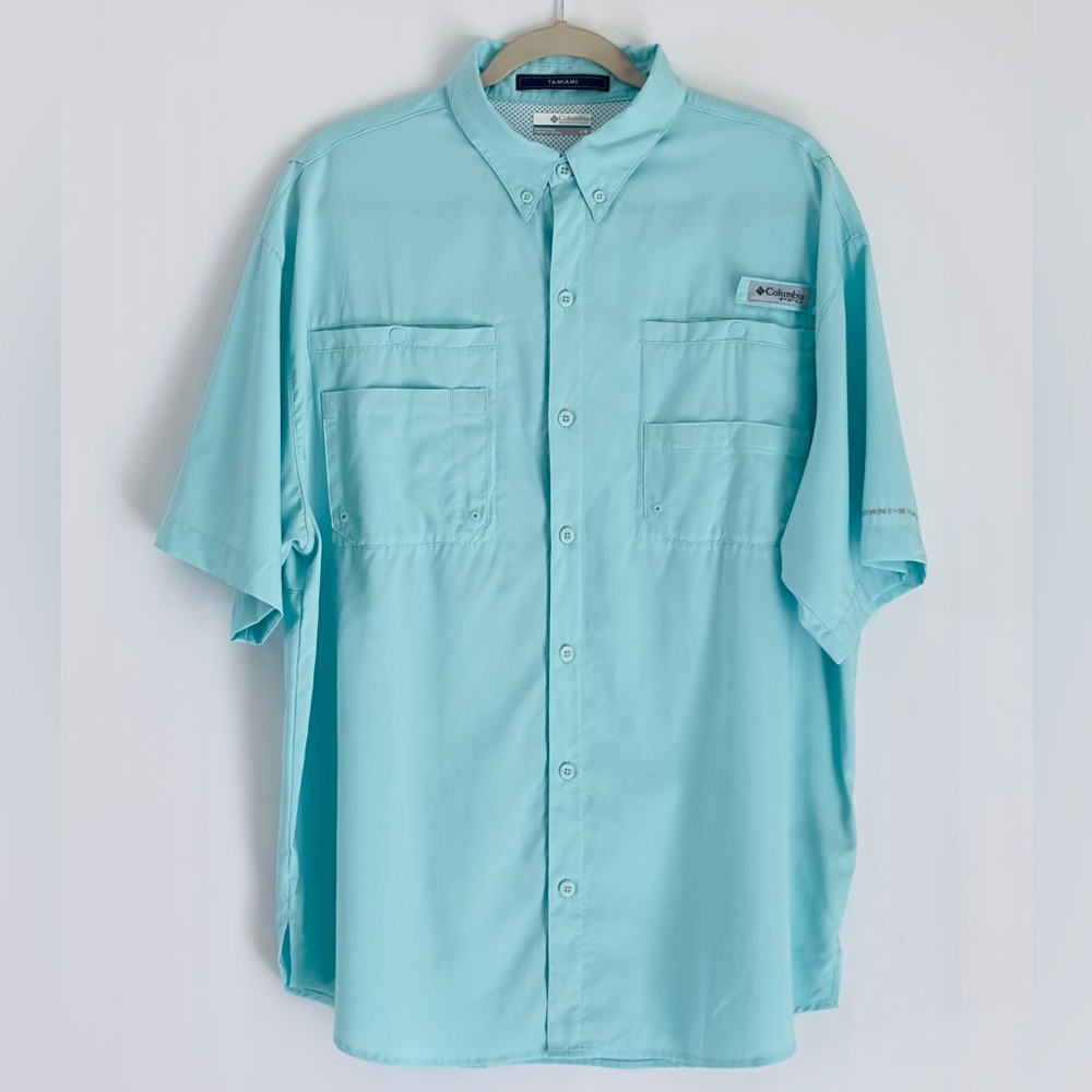 Columbia PFG Men's Light Blue Casual Button Down Tamiami Shirt Large Omni Shield